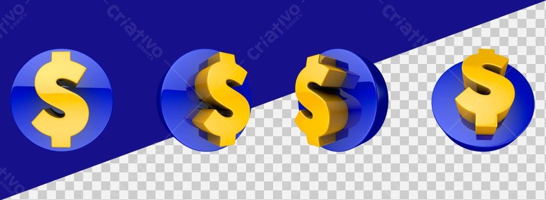 Icone Dólar Azul e Amarelo PNG com fundo transparente