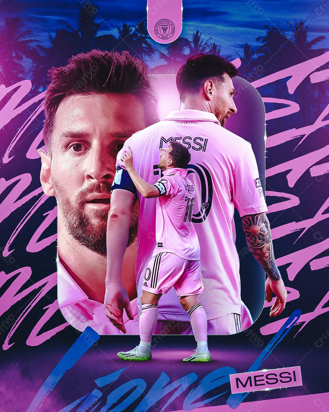 Arte com Foto de Messi em Rosa PSD Editável