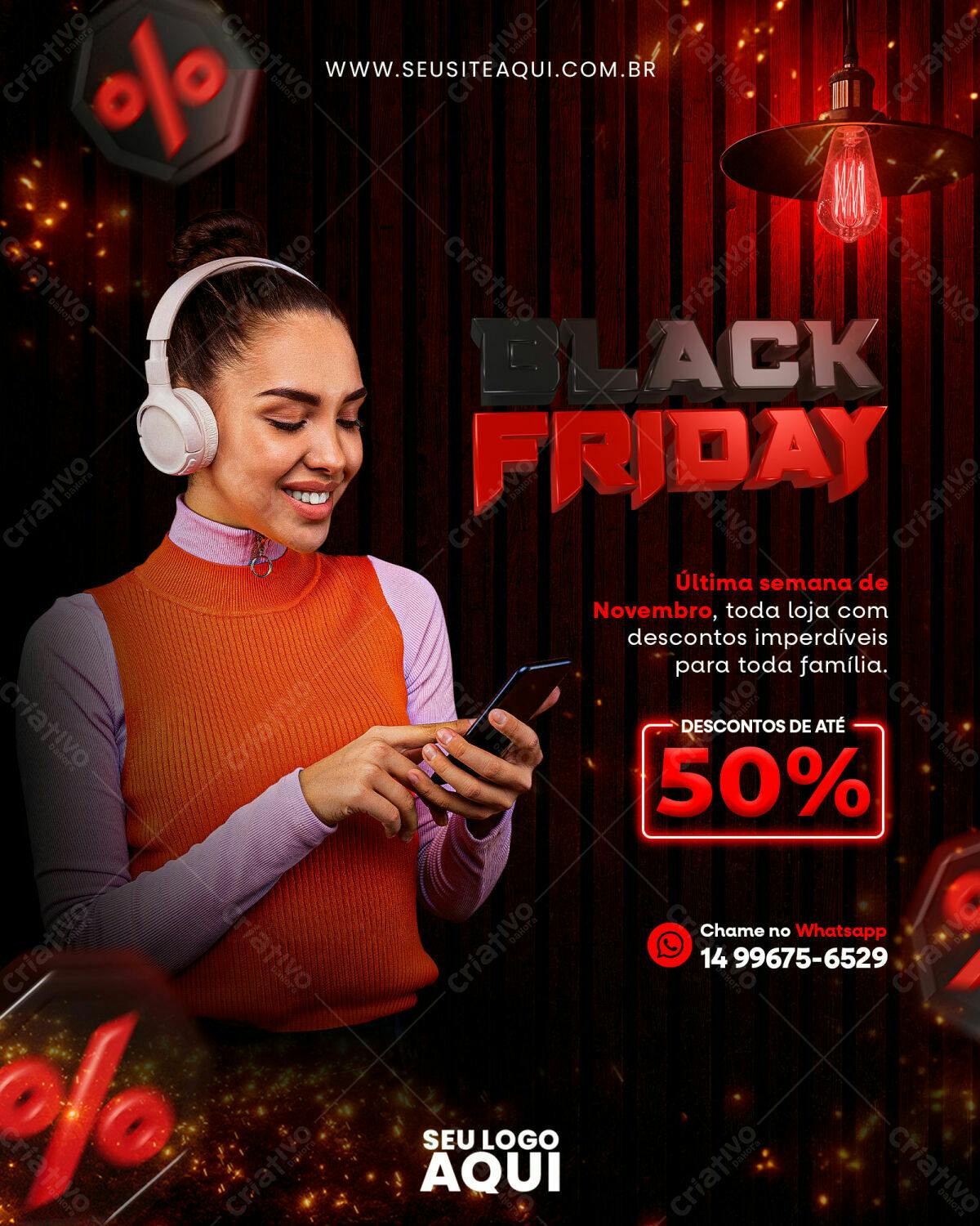 Flyer Black Friday com 50% de Desconto PSD Editável