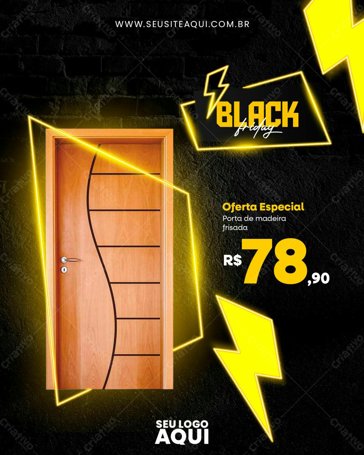 PSD Black Friday Porta de Madeira Frisada