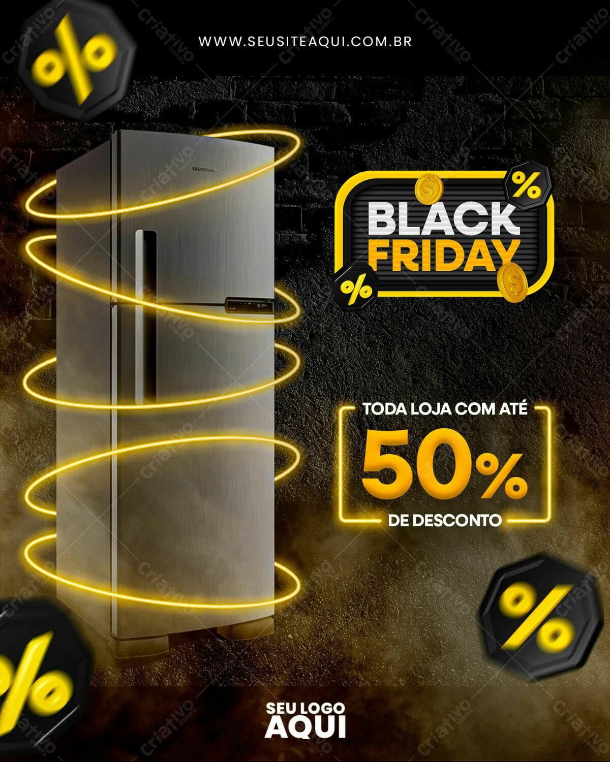 Flyer Black Friday com Geladeira PSD Editável