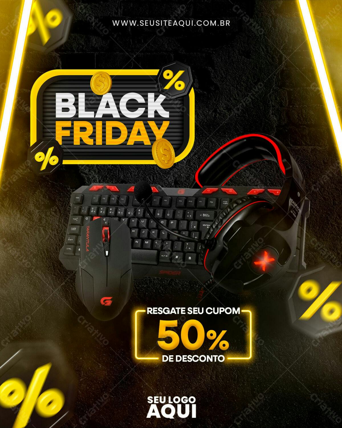 Flyer Black Friday com Produtos Gamer PSD Editável