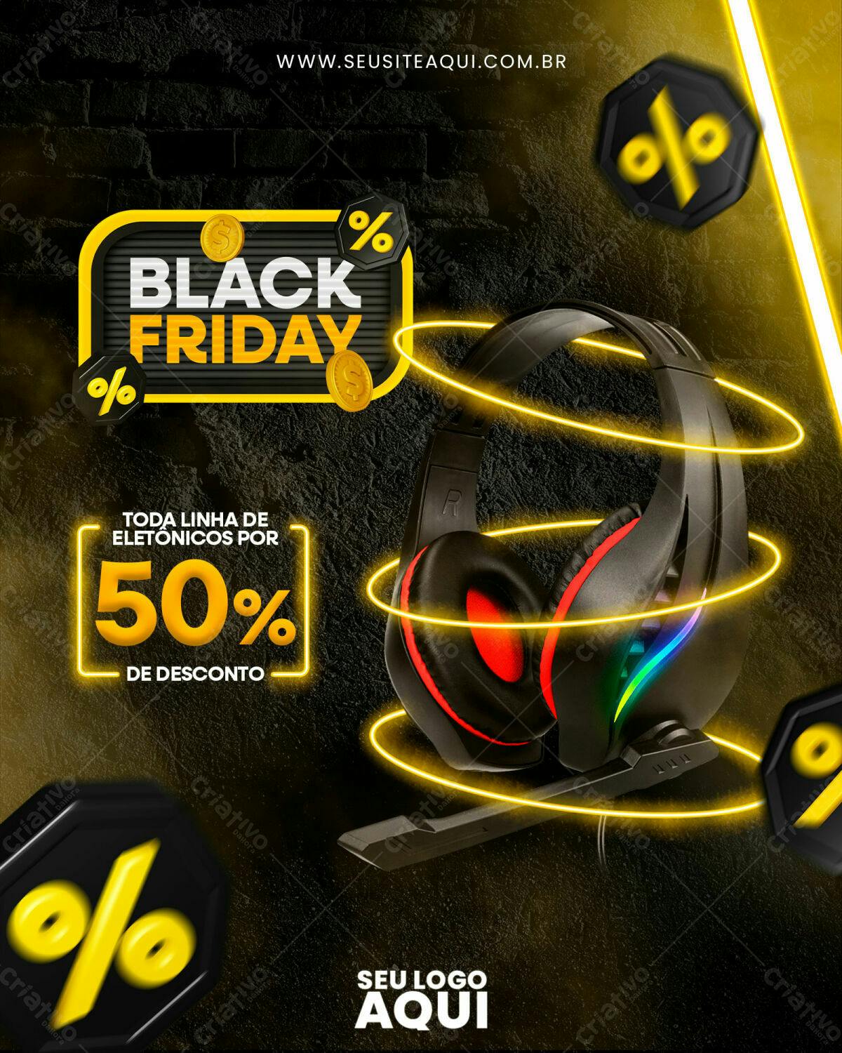 Flyer Black Friday com Headset Gamer PSD Editável