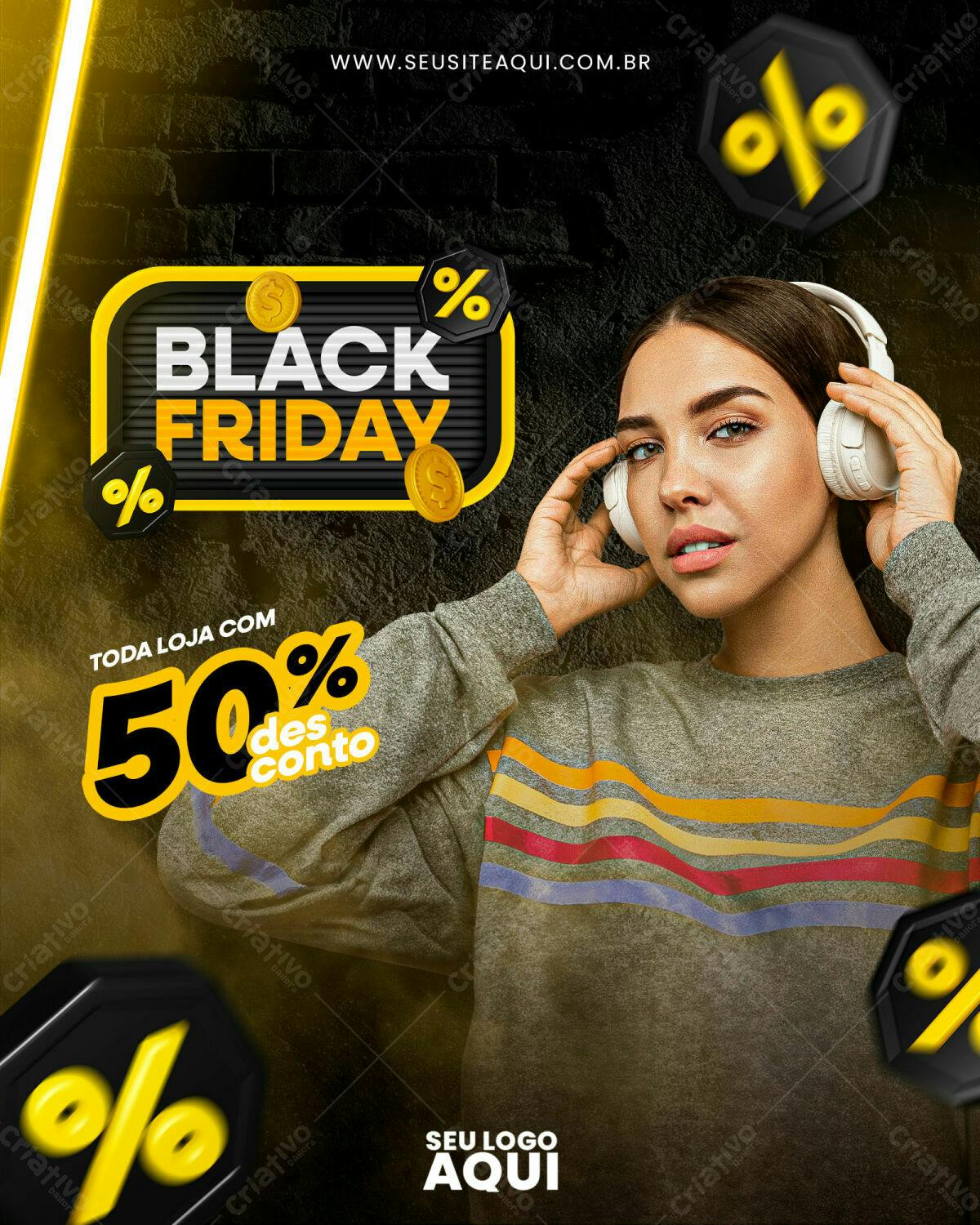 Flyer Black Friday com 50% de Desconto PSD Editável