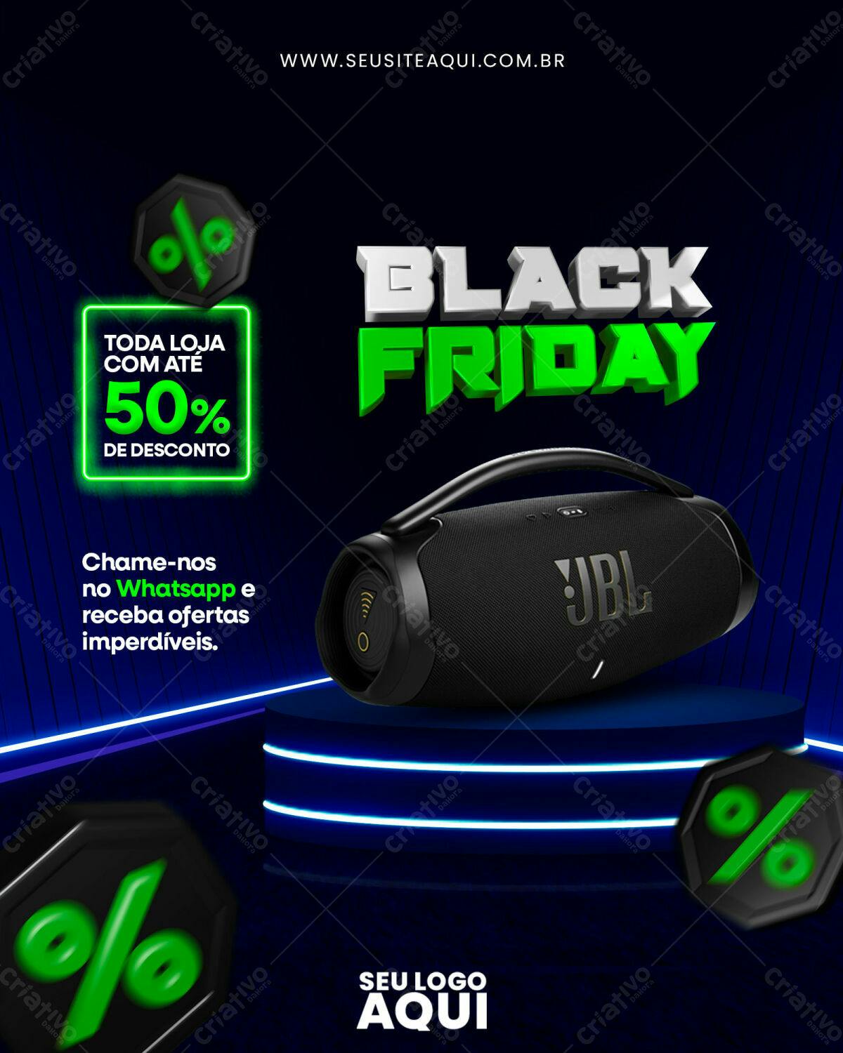 Flyer Black Friday com Caixas de Som JBL PSD Editável