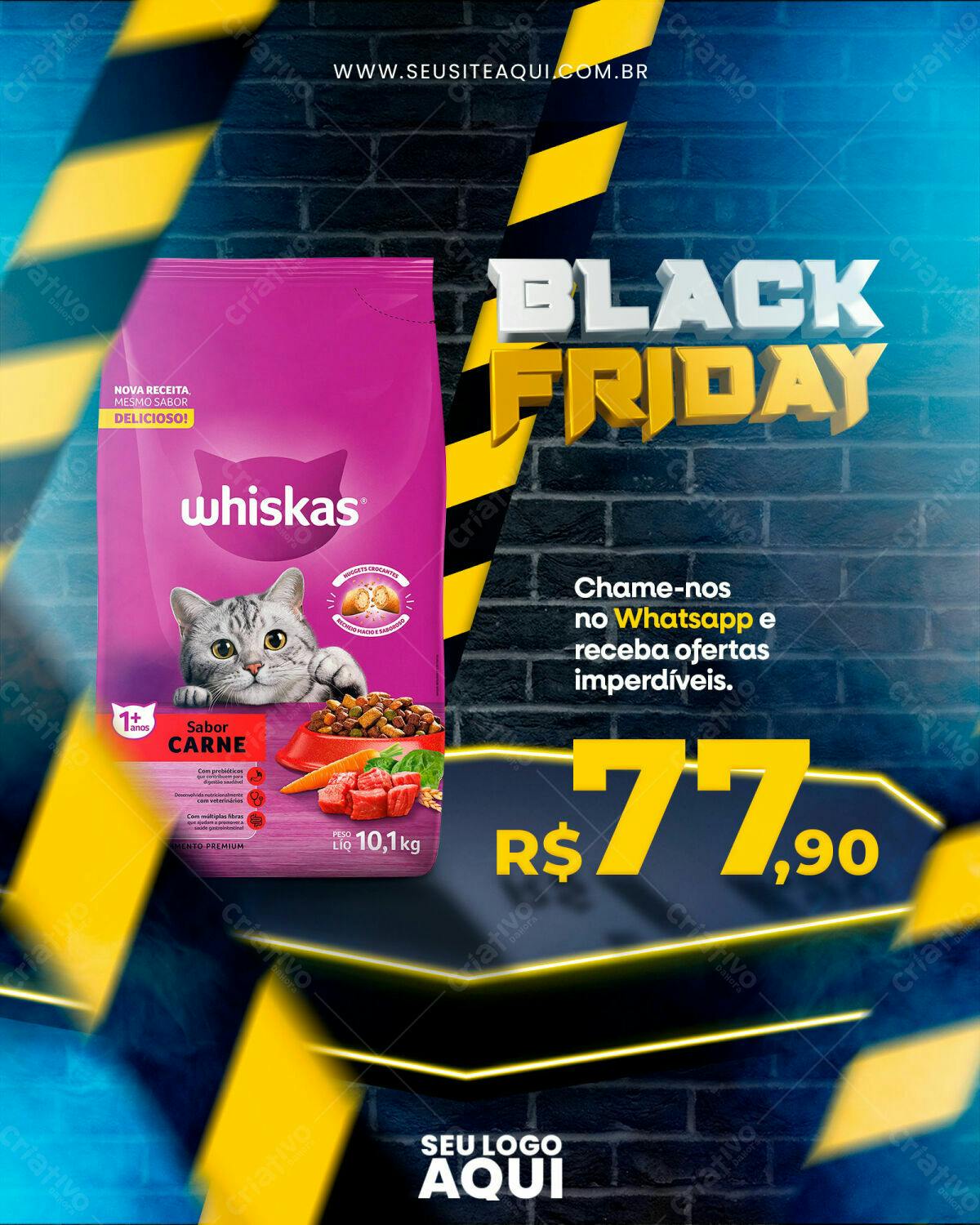 Flyer Black Friday Ração Whiskas PSD Editável