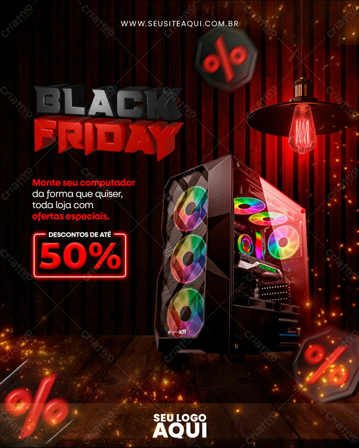Flyer Black Friday para Promoção de Computadores PSD Editável