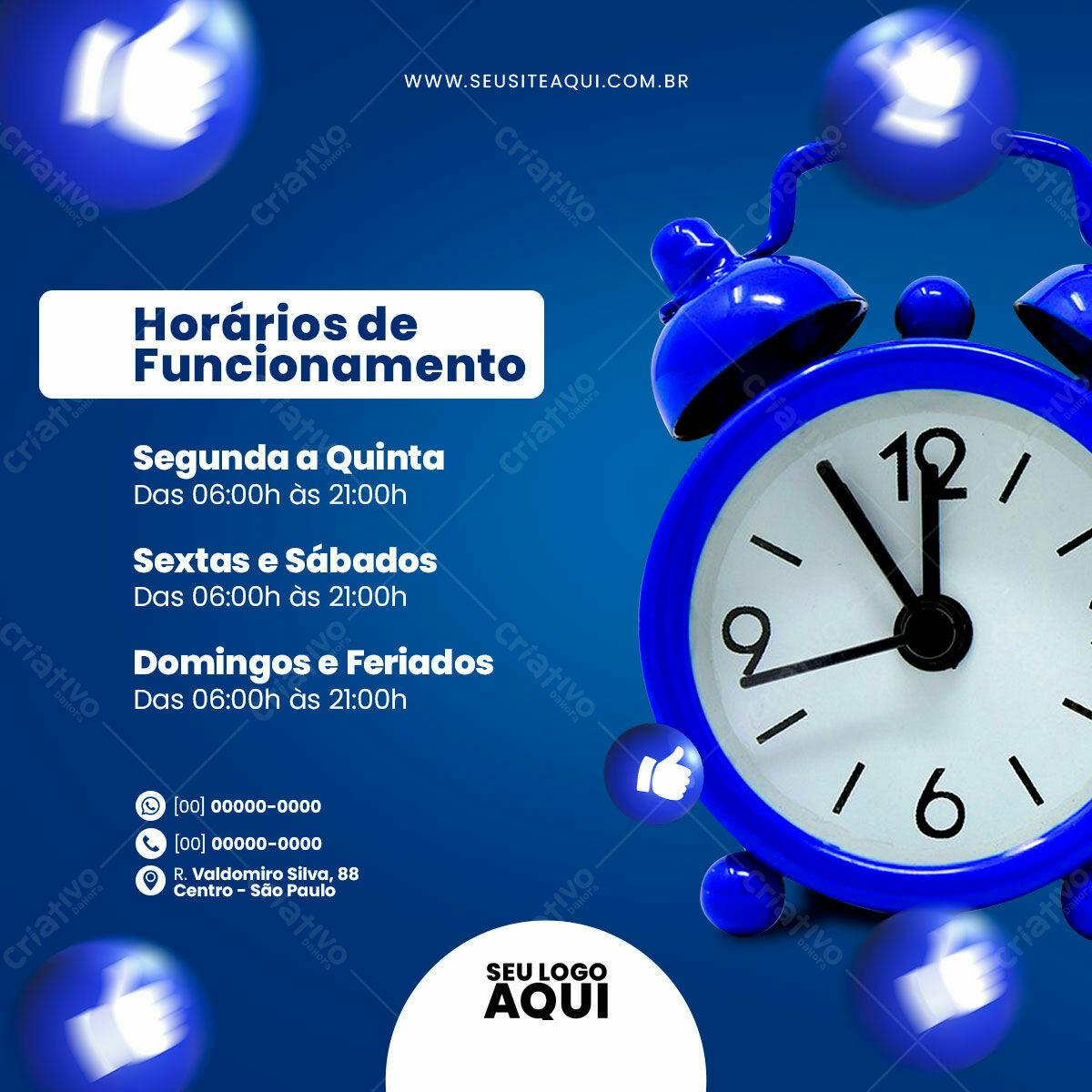 Post para Horários de Funcionamento PSD Editável