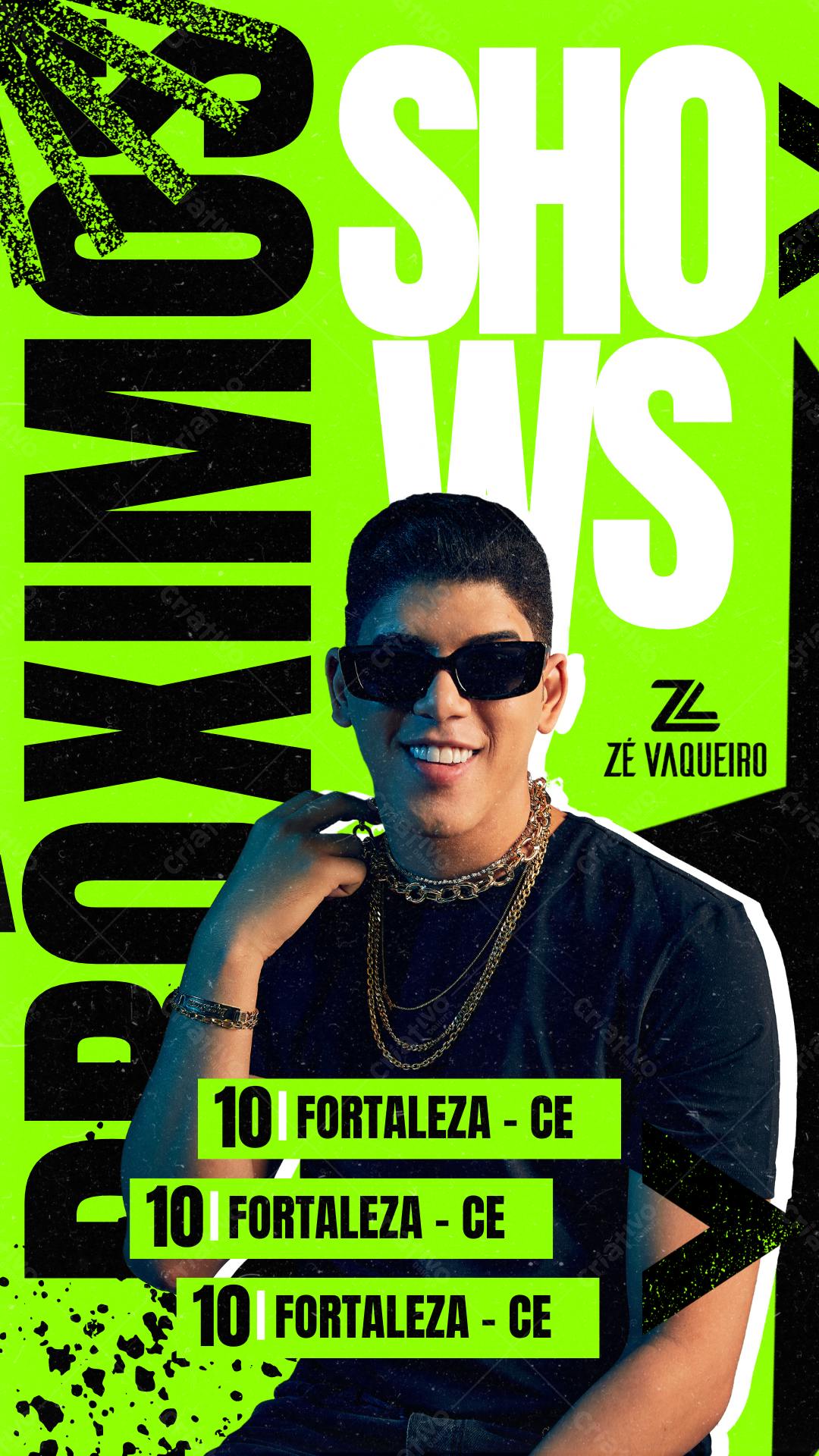 Flyer Show Zé Vaqueiro Fortaleza Verde e Preto Editável no Canva