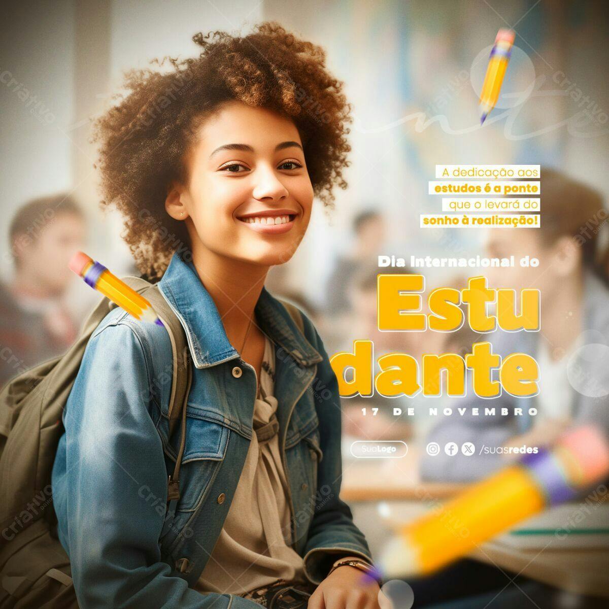 Flyer Dia do Estudante PSD Editável
