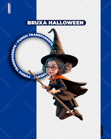 Bruxa halloween | imagem sem fundo 3d