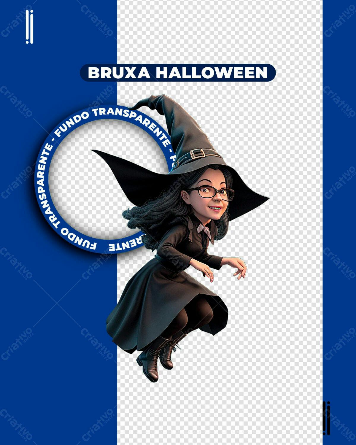 Post para Halloween Bruxa voadora PSD Editável