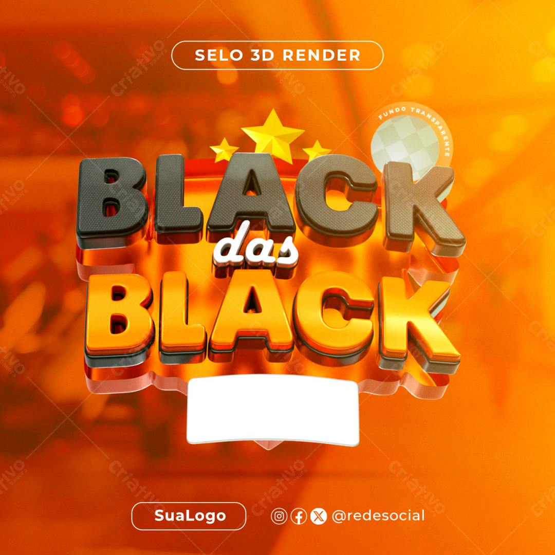 Selo 3D promocional Black Friday laranja e preto