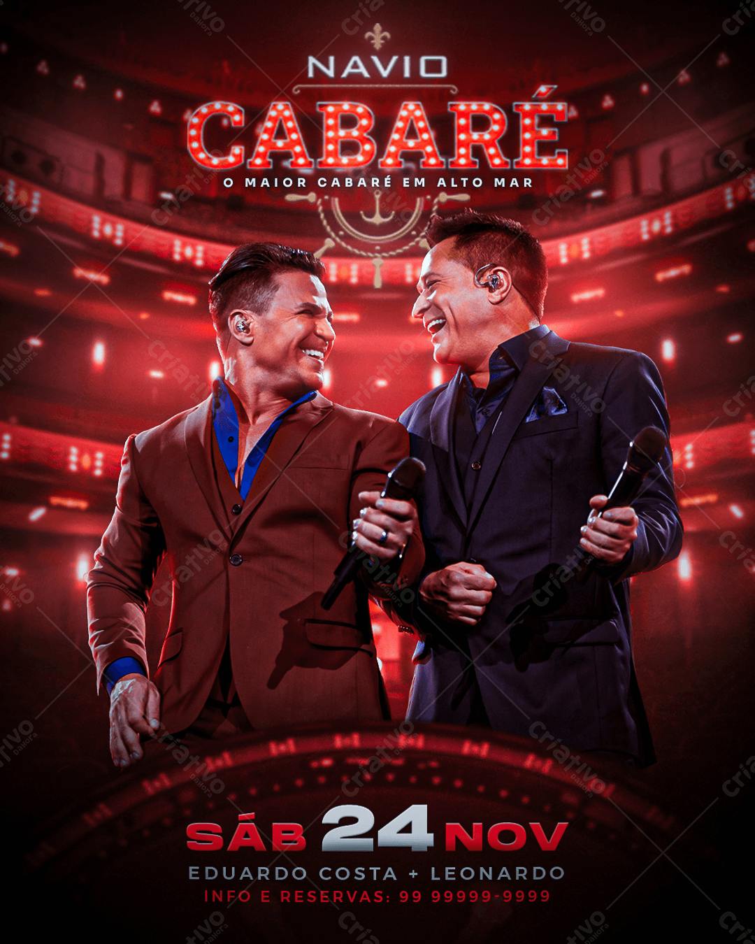 Flyer para Show Eduardo Costa e Leonardo no Navio Cabaret PSD Editável