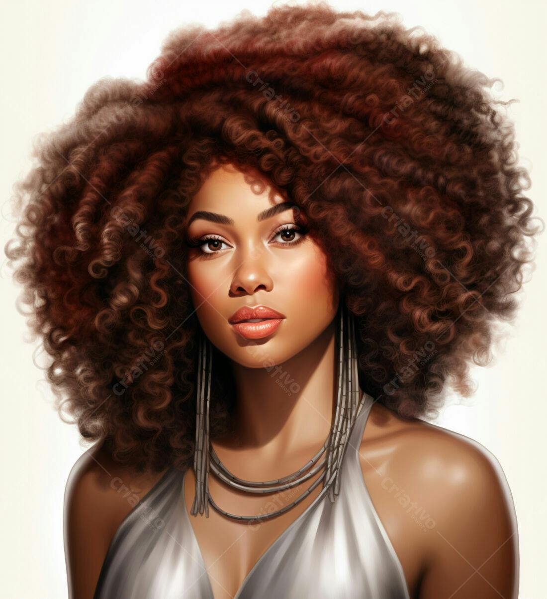 Retrato mulher negra cabelo afro acessórios prata