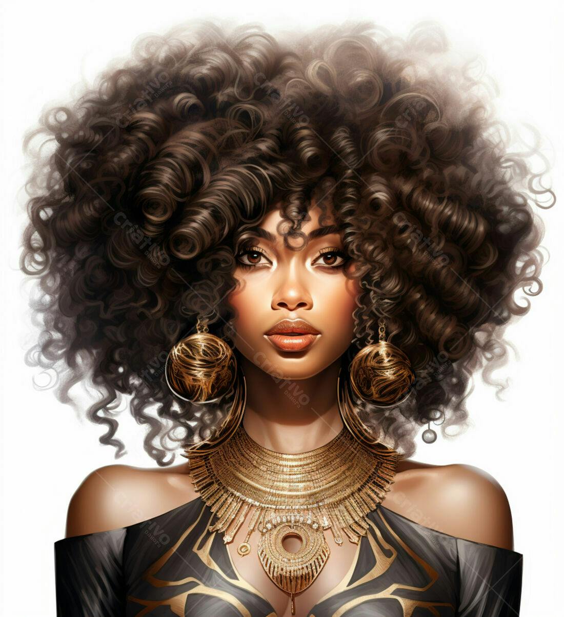 Retrato mulher negra cabelo afro dourado