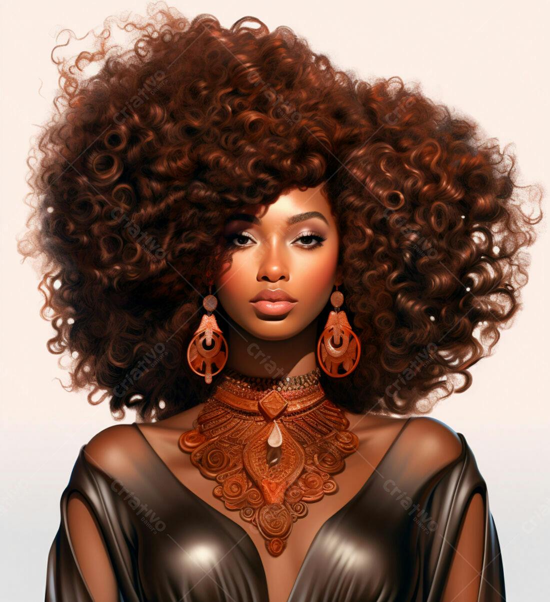 Modelo Afro com Cabelo Cacheado e Joias