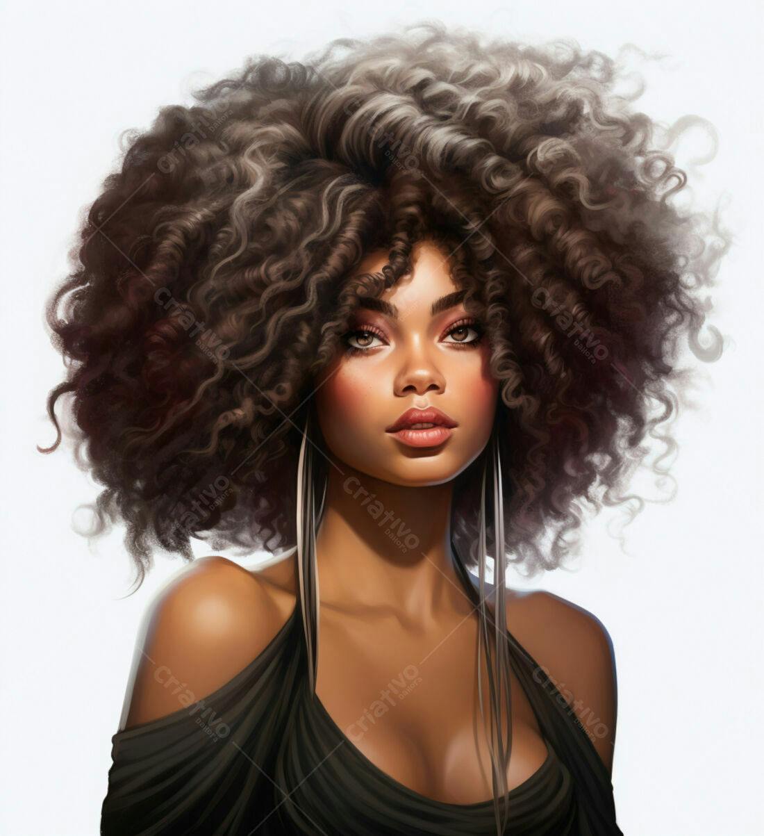 Mulher negra com cabelo afro volumoso