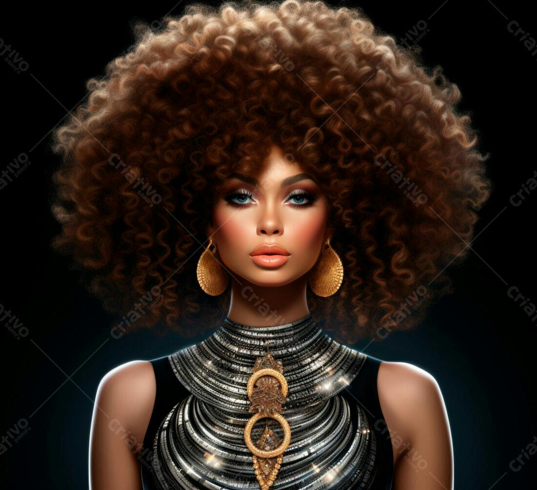 Mulher negra com cabelo afro e joias