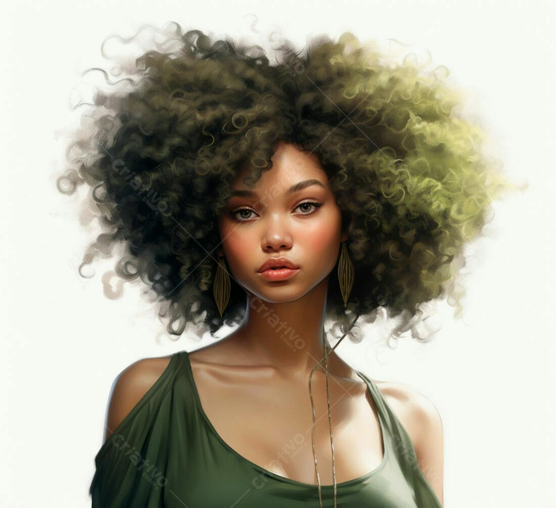 Retrato mulher negra cabelo afro verde oliva