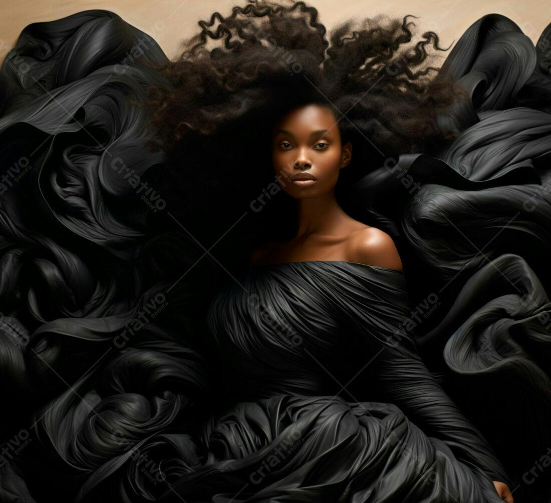 Modelo negra em vestido preto fluido
