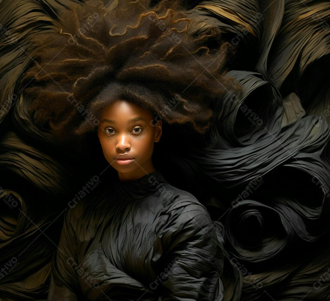 Retrato de jovem mulher negra com cabelo afro volumoso