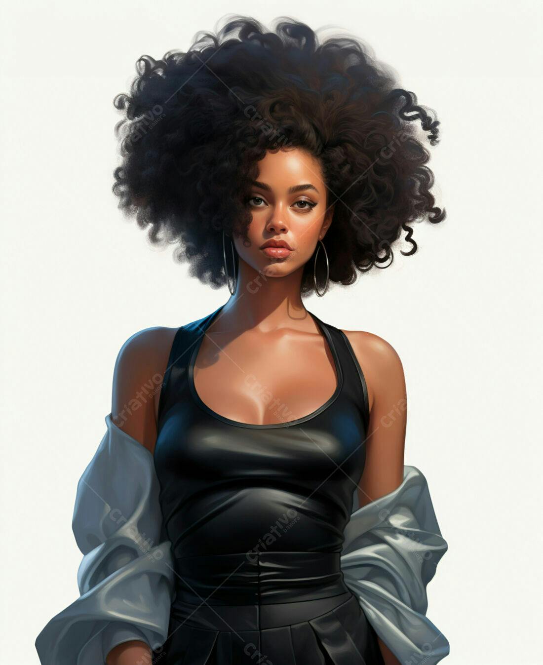 Modelo negra com cabelo afro volumoso