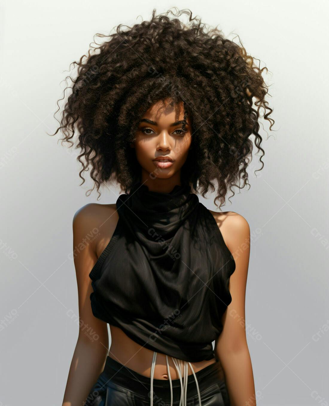 Modelo negra com cabelo afro volumoso