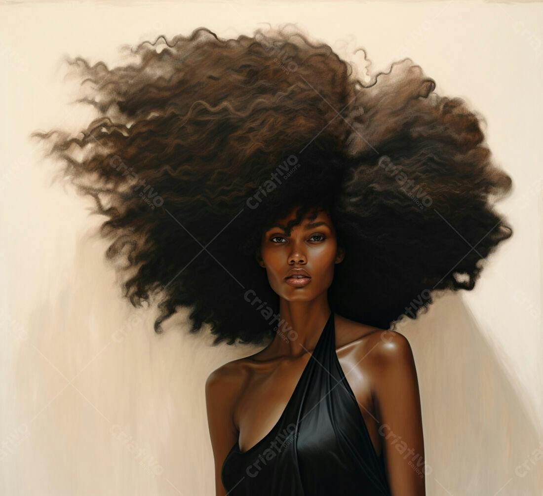 Modelo negra com cabelo afro volumoso