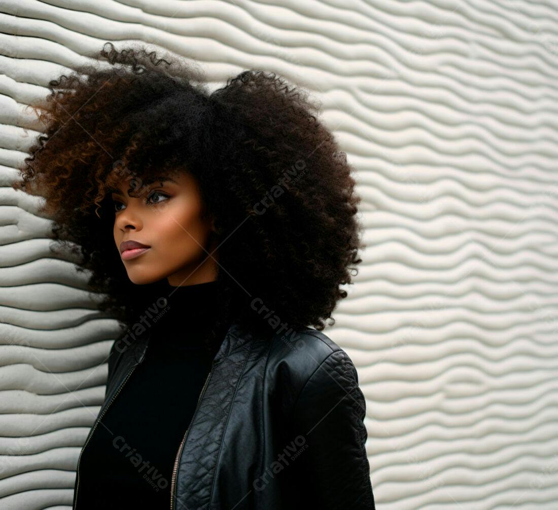 Mulher negra com cabelo afro olhando para o lado