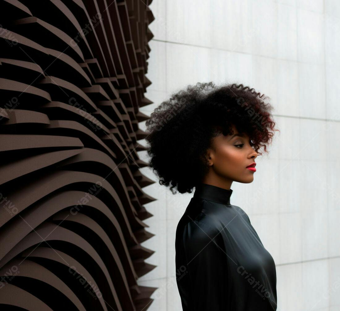 Mulher negra com cabelo afro usando blusa preta