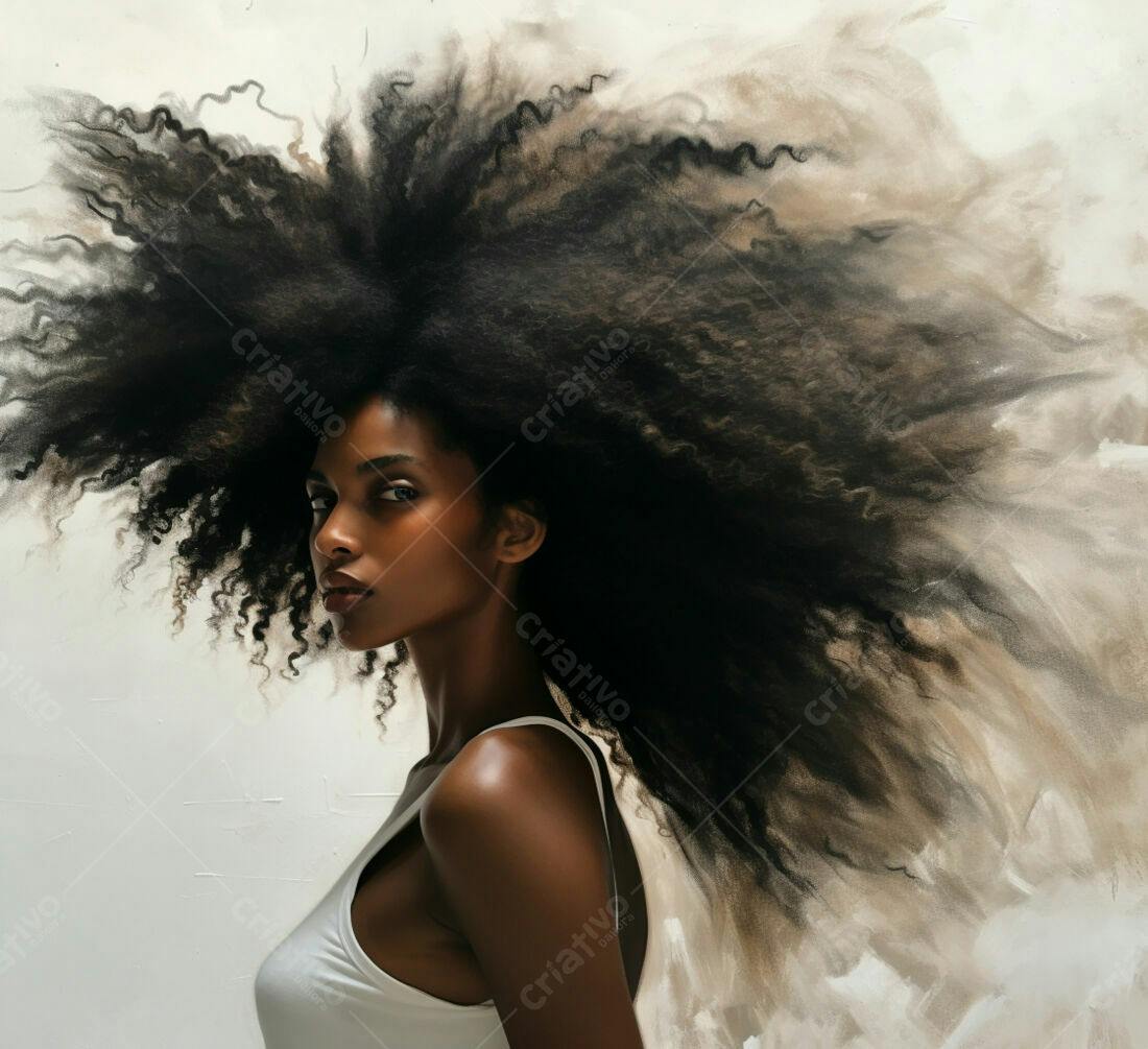 Modelo negra com cabelo afro volumoso