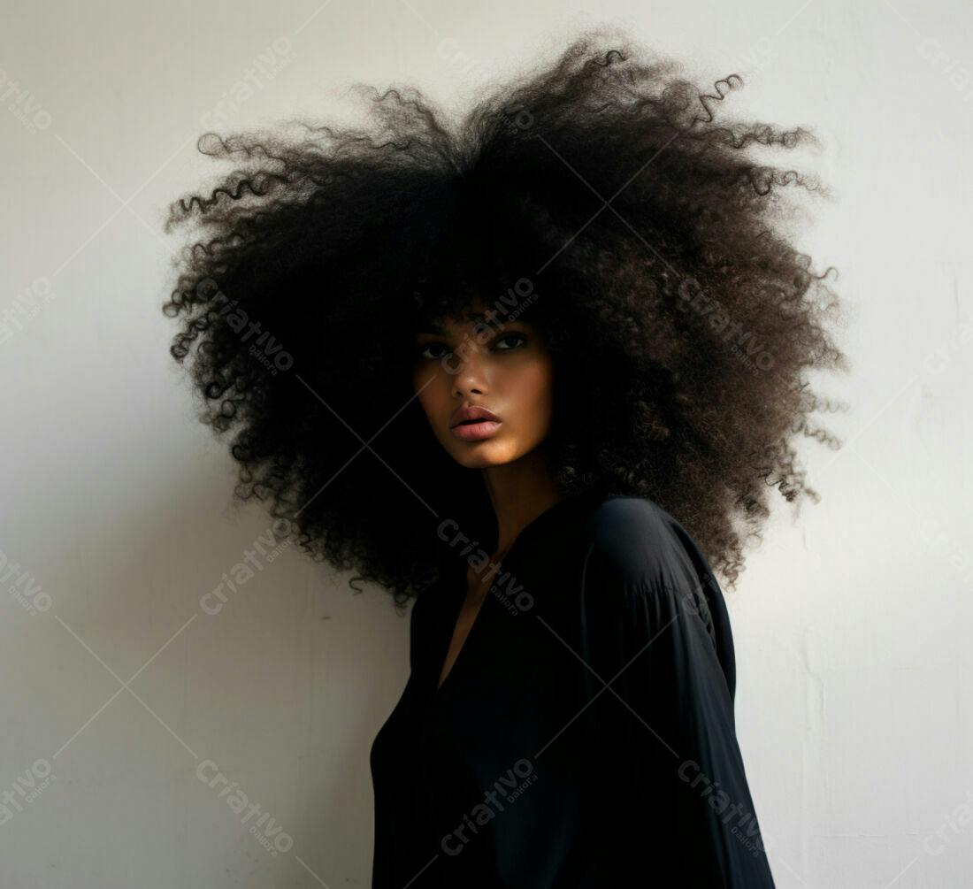 Modelo com cabelo afro volumoso