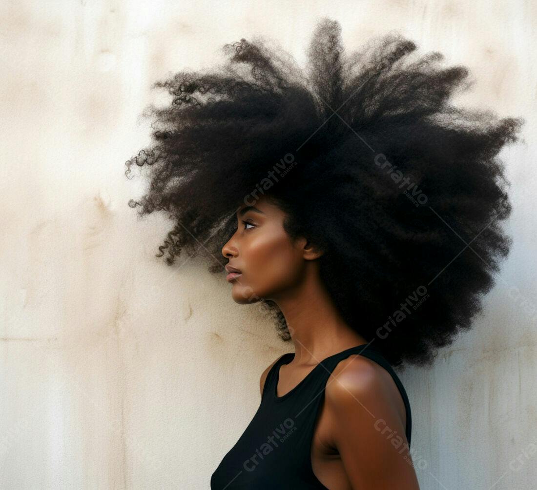 Mulher negra com cabelo afro volumoso