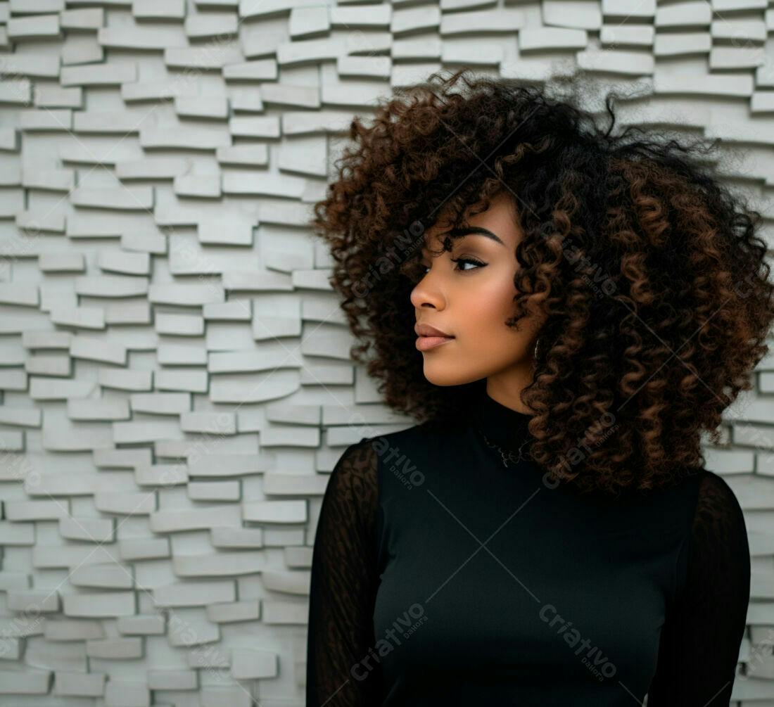 Mulher negra com cabelo afro olhando para o lado