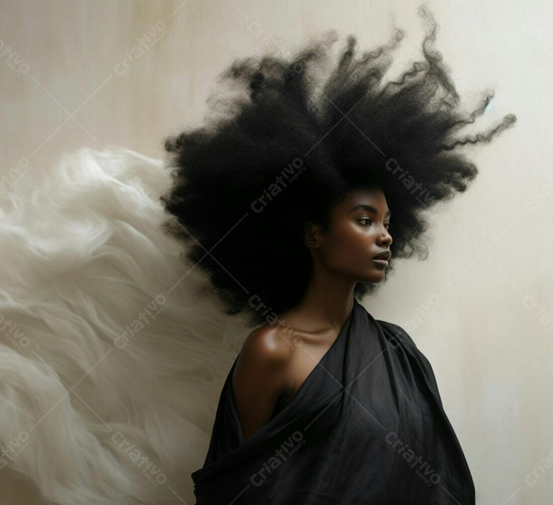 Modelo negra com cabelo afro volumoso