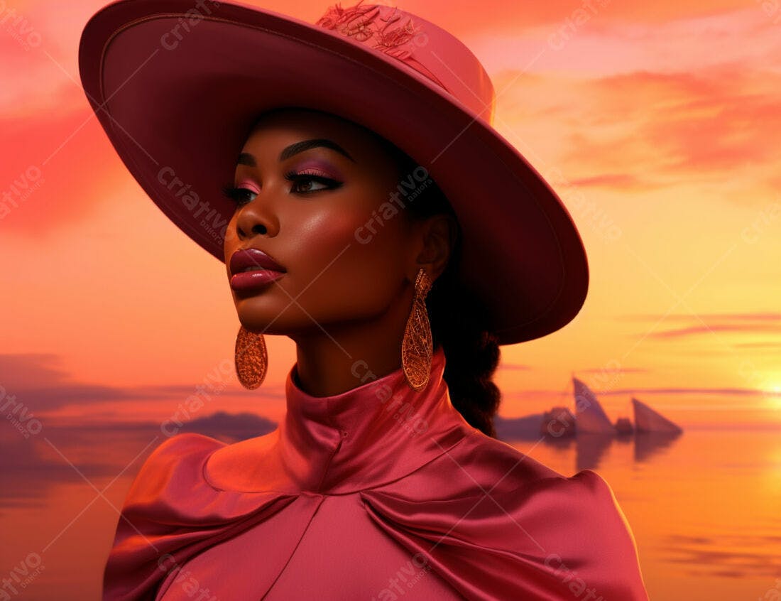 Modelo negra elegante ao pôr do sol