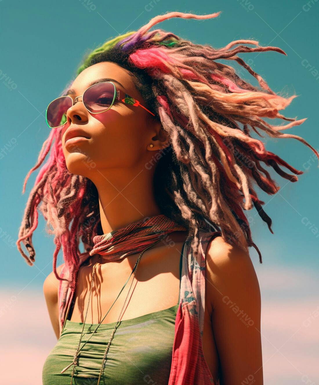 Mulher com dreads coloridos ao ar livre