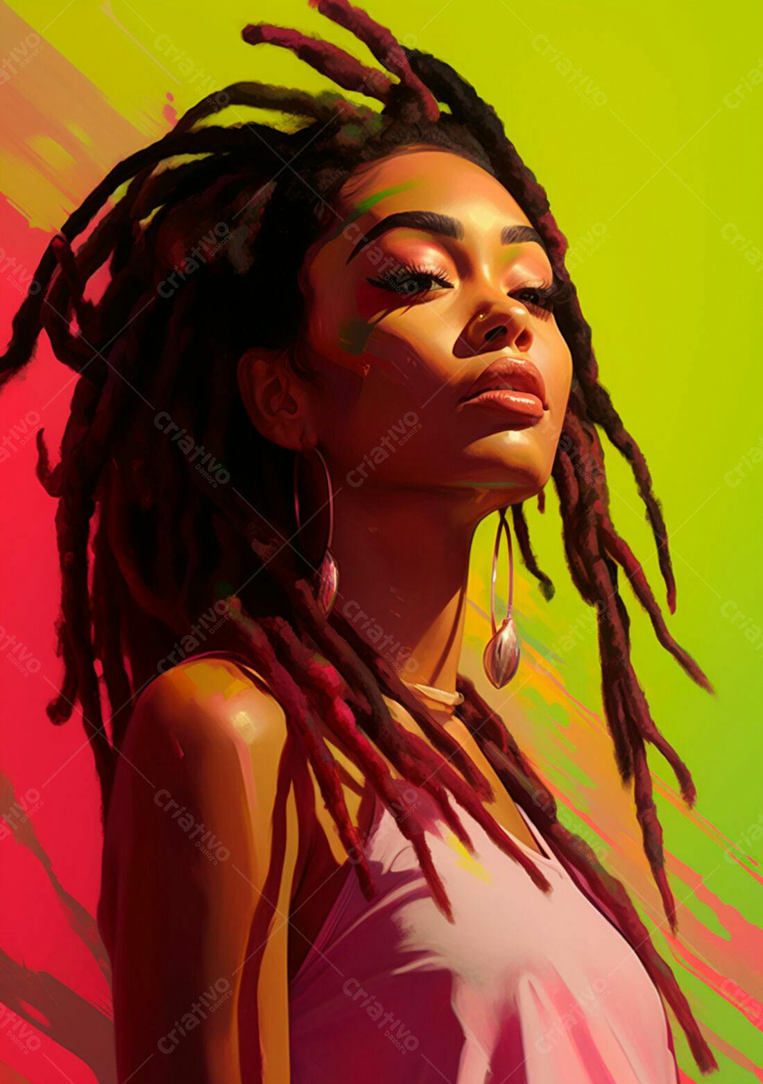 Mulher negra com dreadlocks fundo vibrante