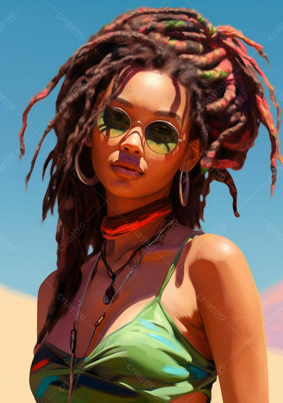 Mulher negra com dreads em dia ensolarado