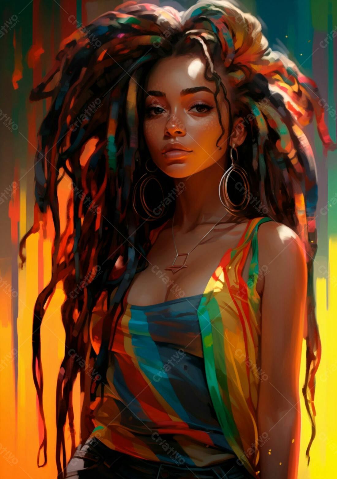 Retrato mulher negra dreads coloridos