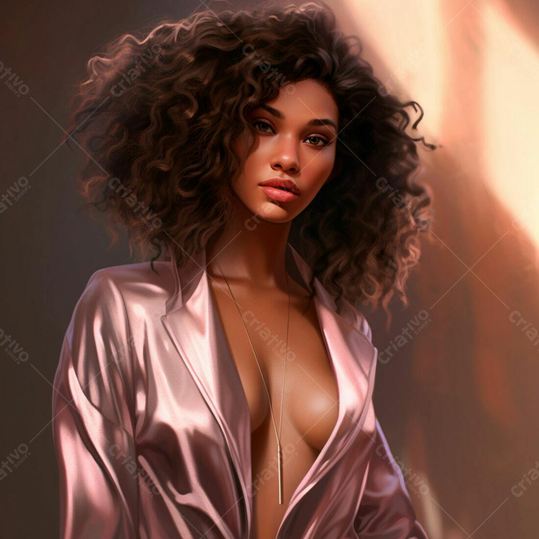 Mulher negra em roupão rosa