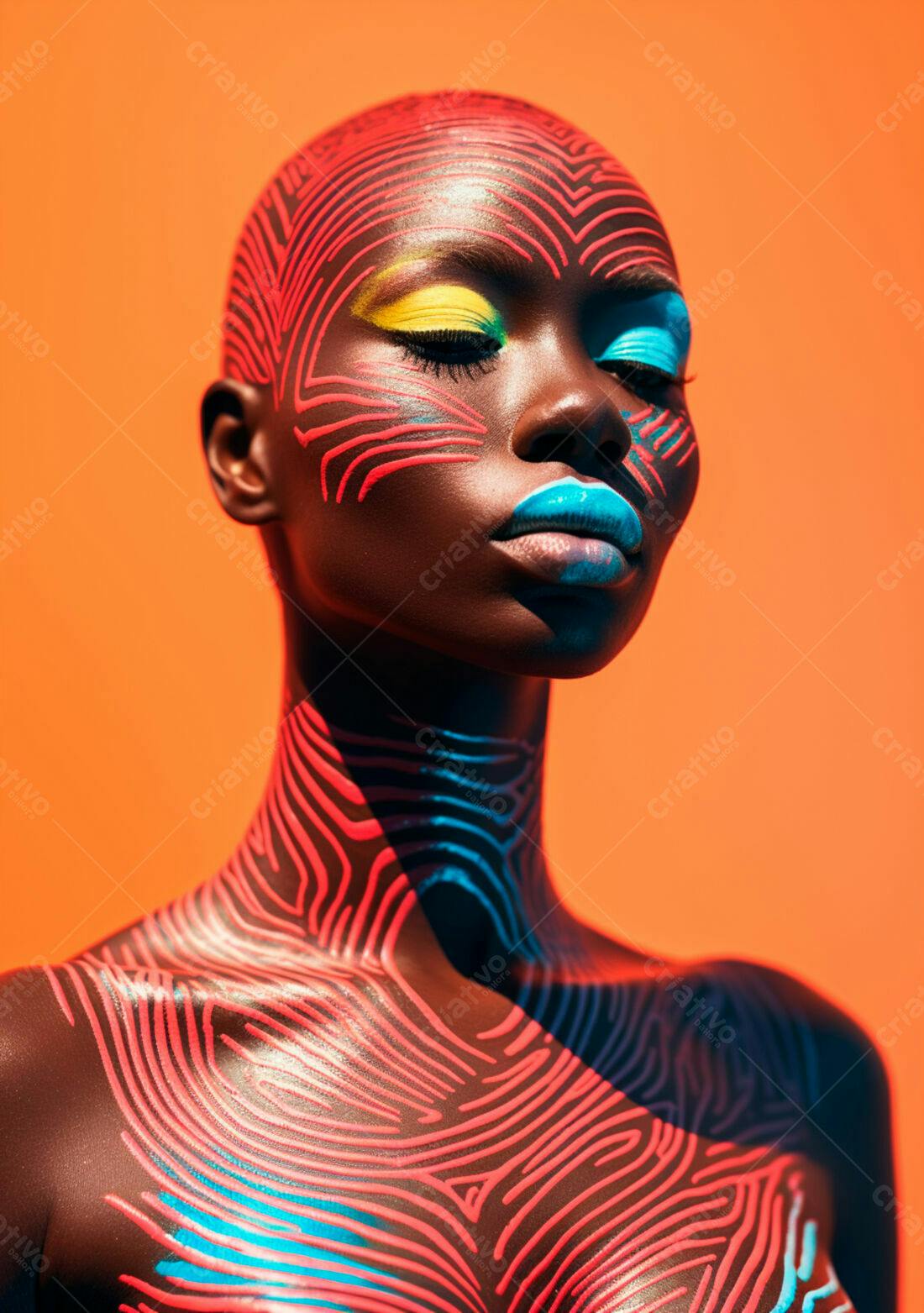 Modelo negra com pintura corporal abstrata