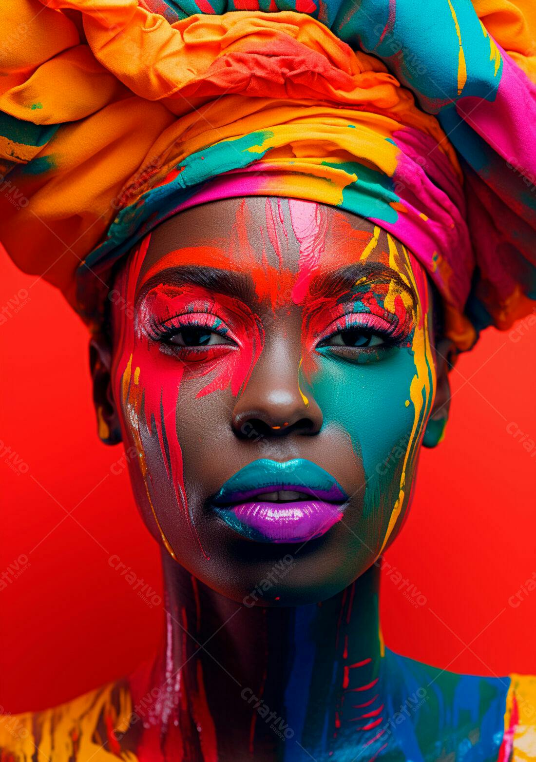 Mulher negra com pintura facial vibrante