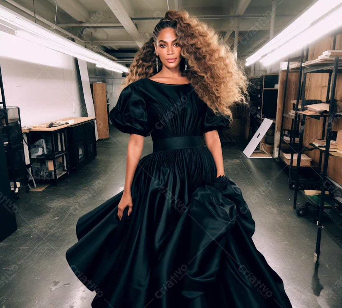 Beyoncé em vestido preto longo estúdio