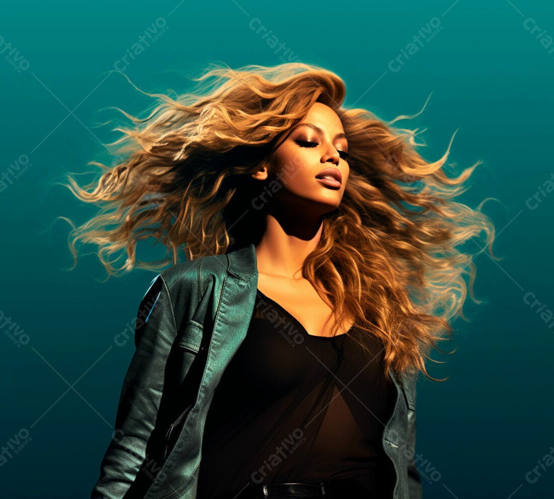 Beyoncé cabelo dourado fundo turquesa