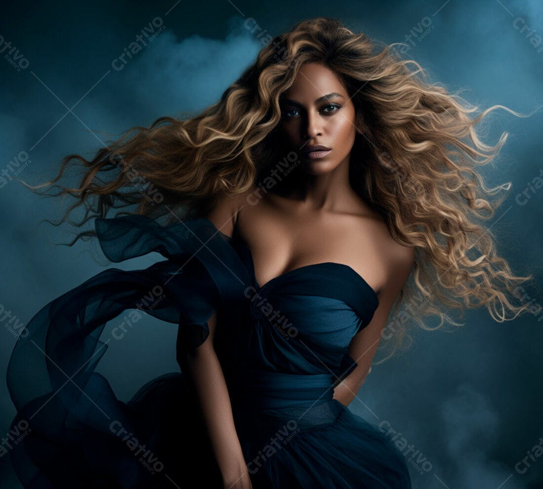 Cantora negra em vestido azul escuro