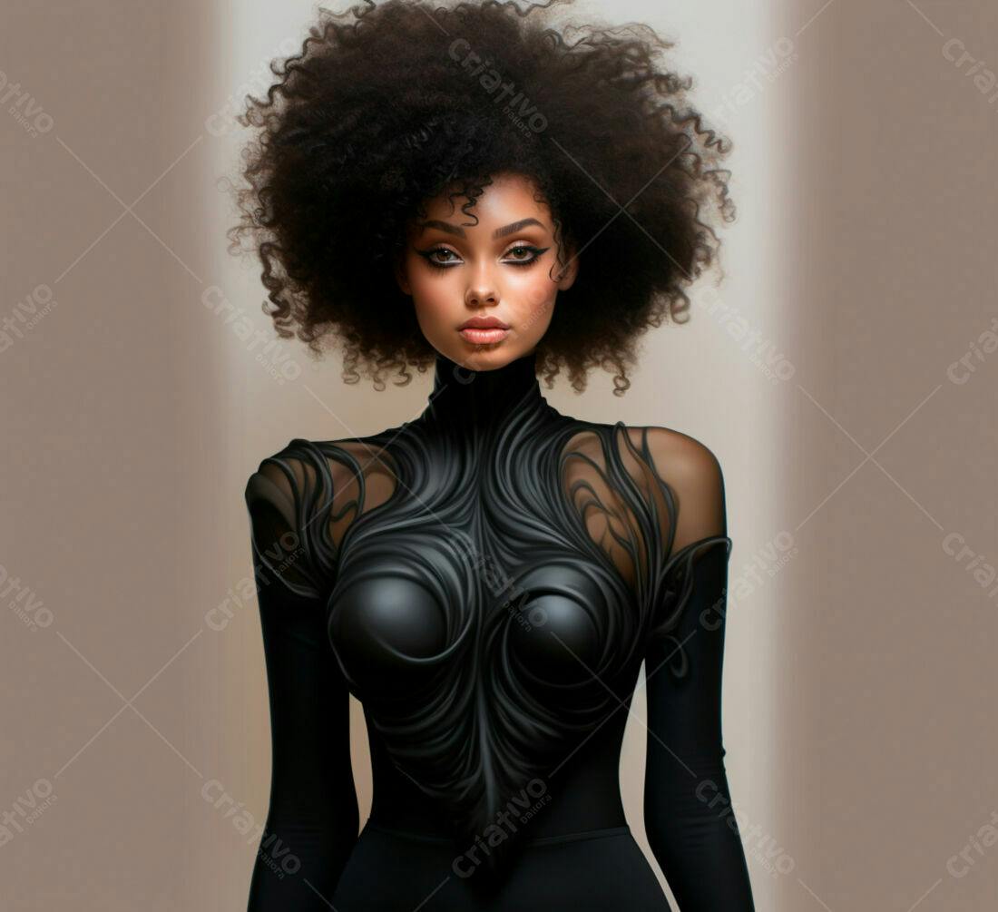 Modelo negra com roupa futurista preta