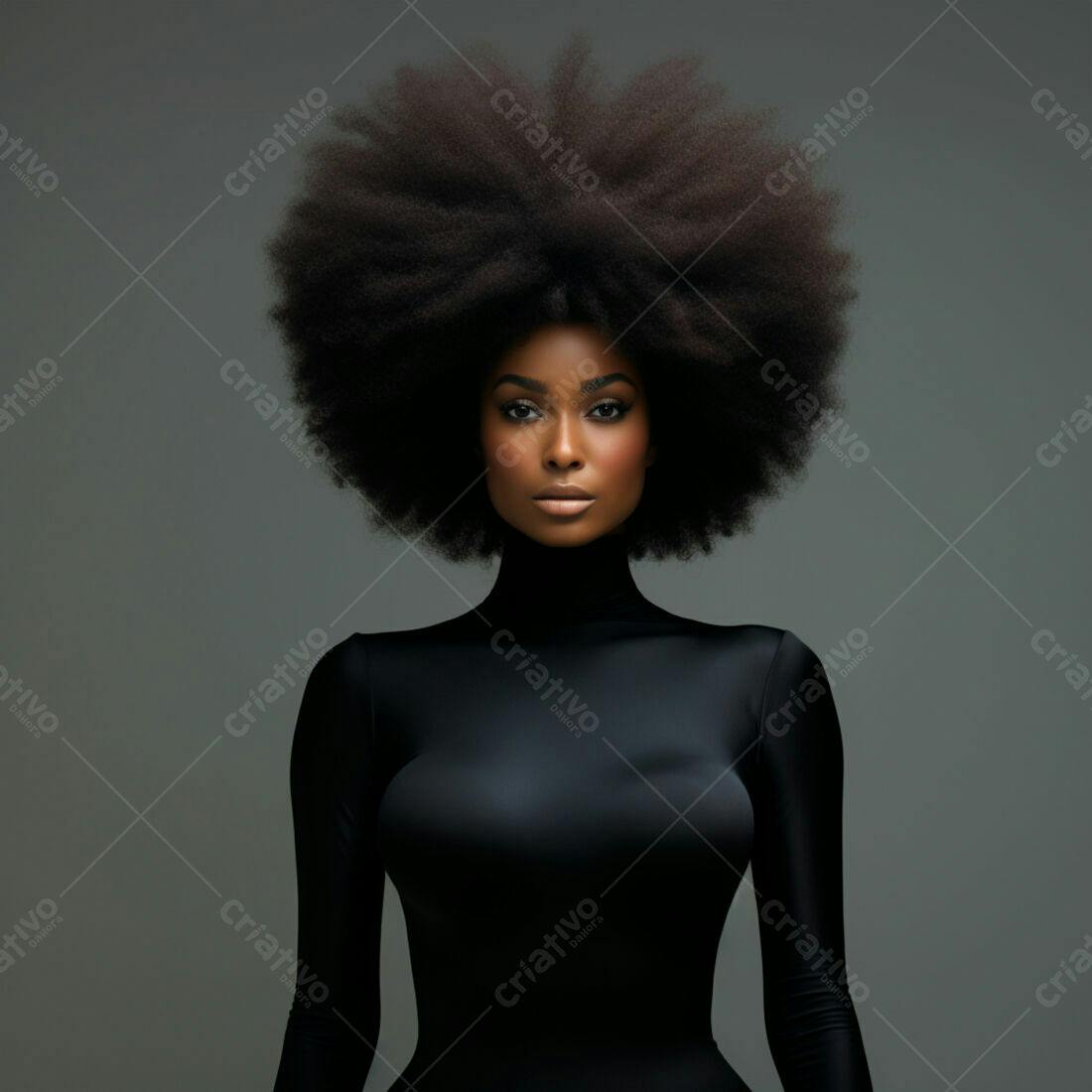 Retrato mulher negra cabelo afro roupa preta