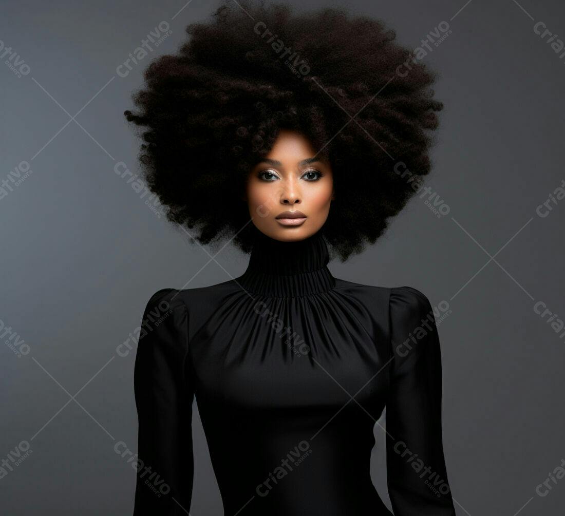 Mulher negra com cabelo afro vestindo preto
